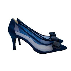 Charter Club Shoes Womens Size 7.5 M Blue Nila Heels Stiletto Bow Net Slip On